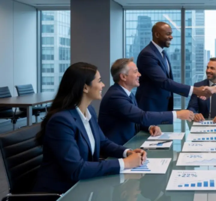 Business leaders celebrating successful project outcomes