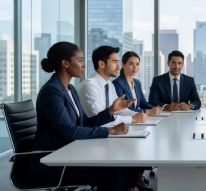 Data-driven leadership team collaboration in a modern office