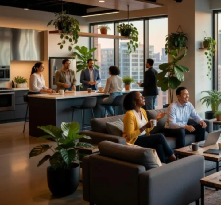 Colleagues in a modern breakout workspace at PIPS N PROFITS LTD