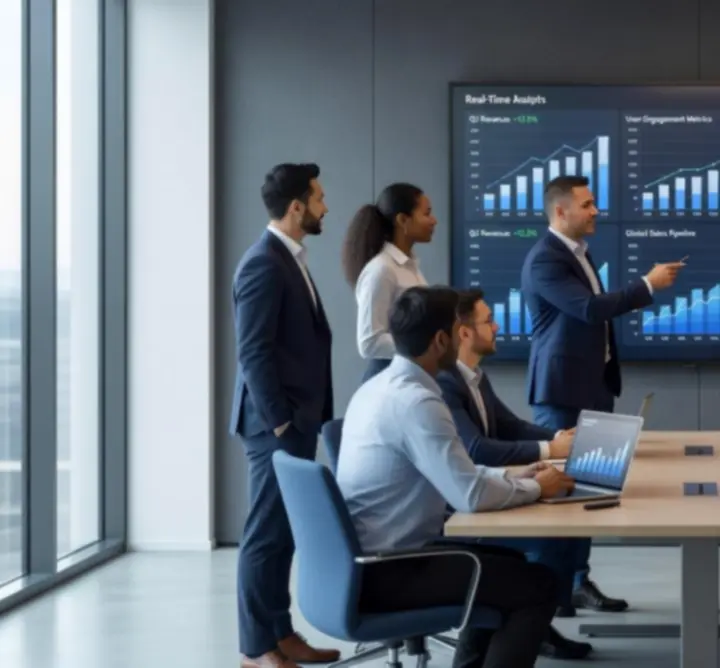 Digital newsroom dashboard with corporate analytics